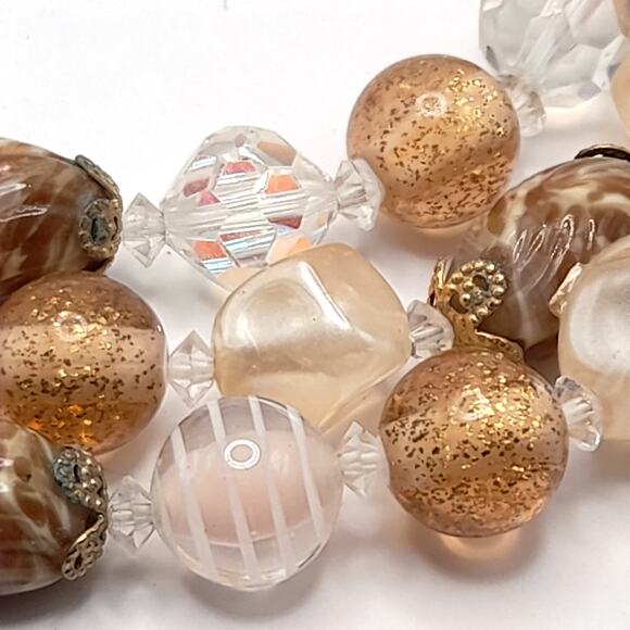 Vintage 1950s Coro Beige Beads Chess Crystal Three Strand Necklace - Picture 7 of 12